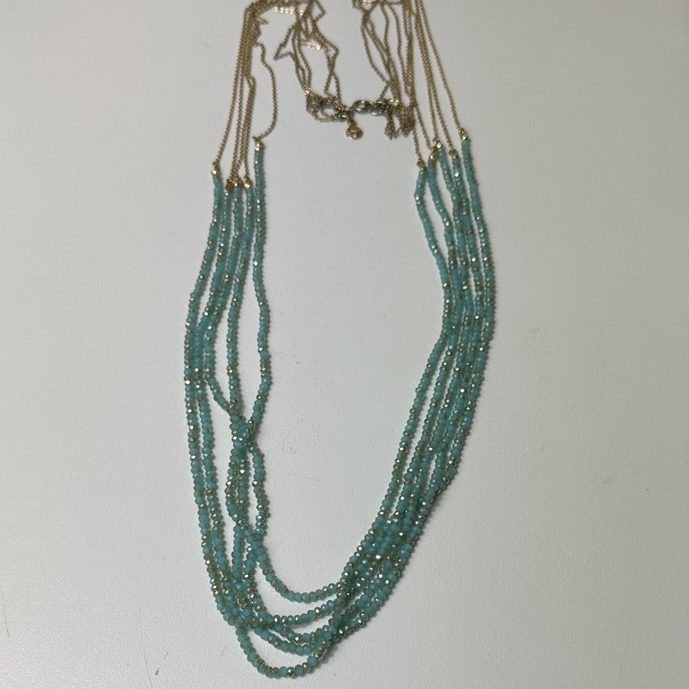 LOFT Cristal Multi-Strand Aqua Beaded Necklace with Gold Accents